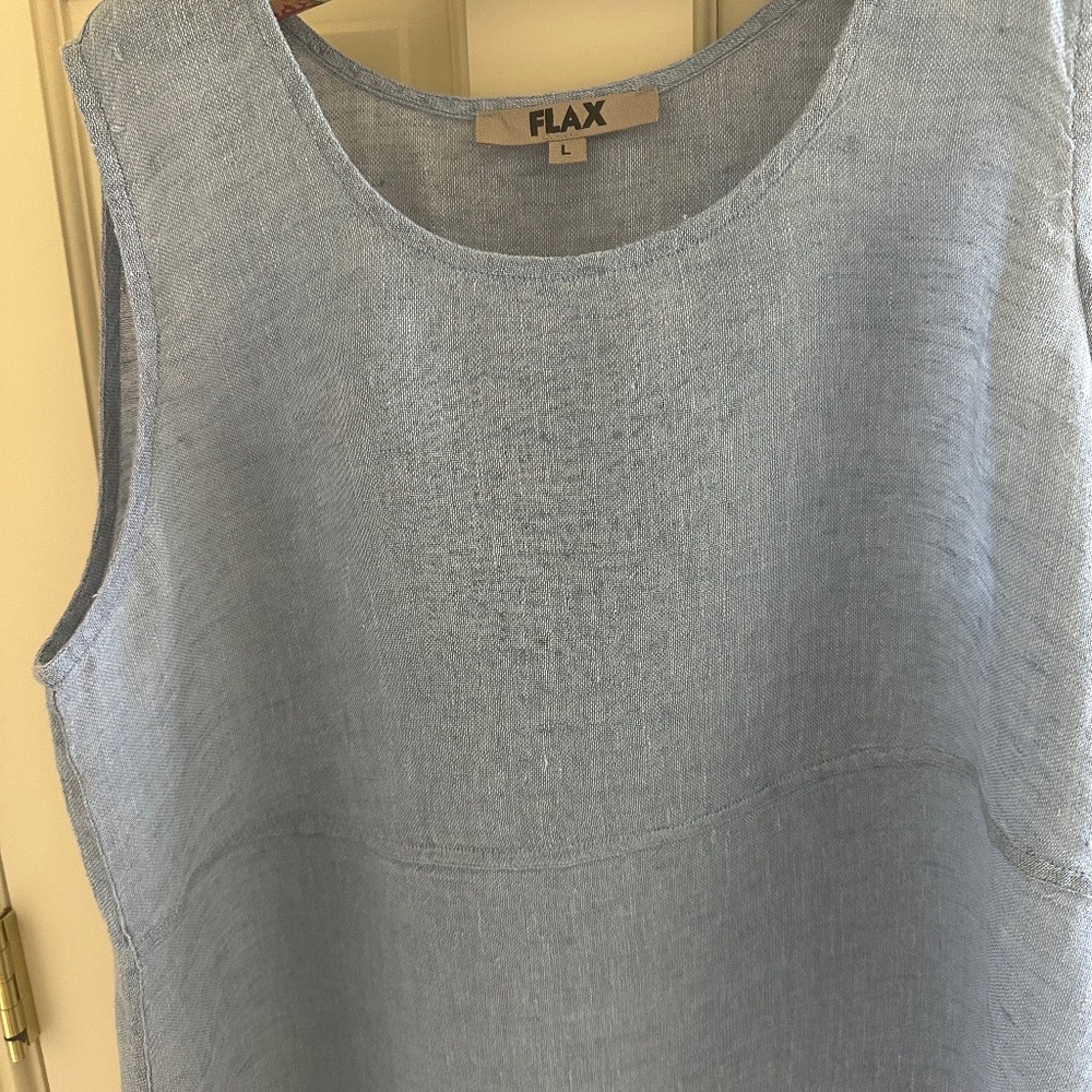 FLAX 100% Sheer Blue Linen Top-EUC/L - Picture 4 of 7
